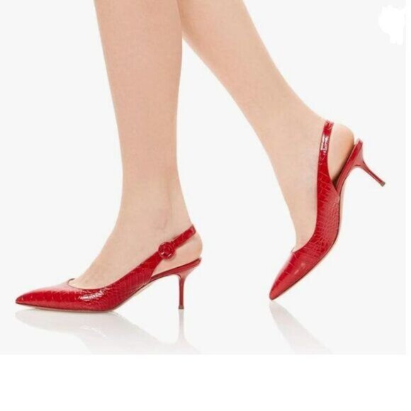 YDN Red Crocodile Printing Mid Heel Pumps Pointed Toe Slingback Comfy Shoe - Picture 1 of 8